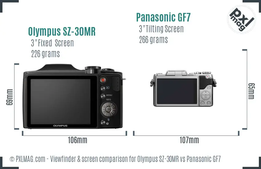 Olympus SZ-30MR vs Panasonic GF7 Screen and Viewfinder comparison