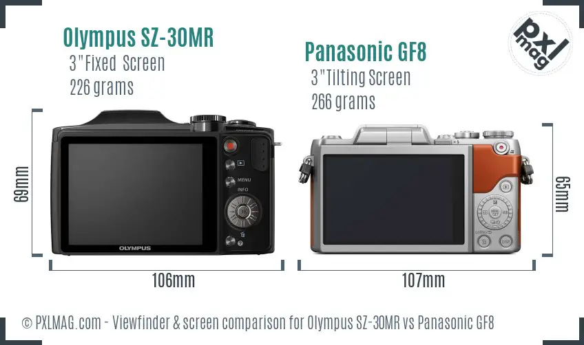 Olympus SZ-30MR vs Panasonic GF8 Screen and Viewfinder comparison