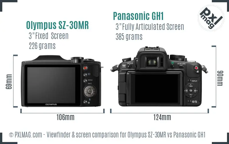 Olympus SZ-30MR vs Panasonic GH1 Screen and Viewfinder comparison