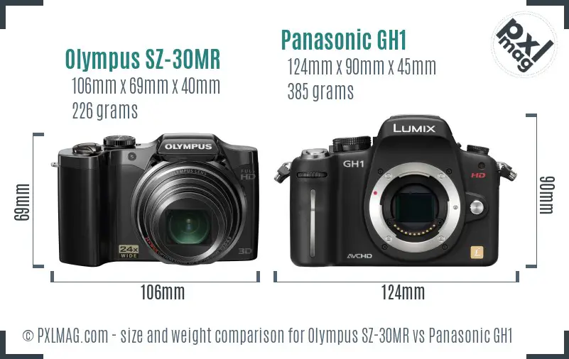 Olympus SZ-30MR vs Panasonic GH1 size comparison