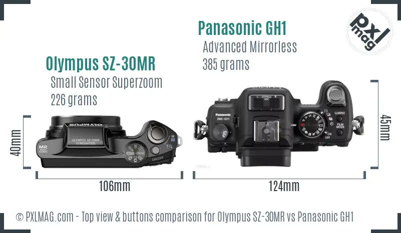 Olympus SZ-30MR vs Panasonic GH1 top view buttons comparison