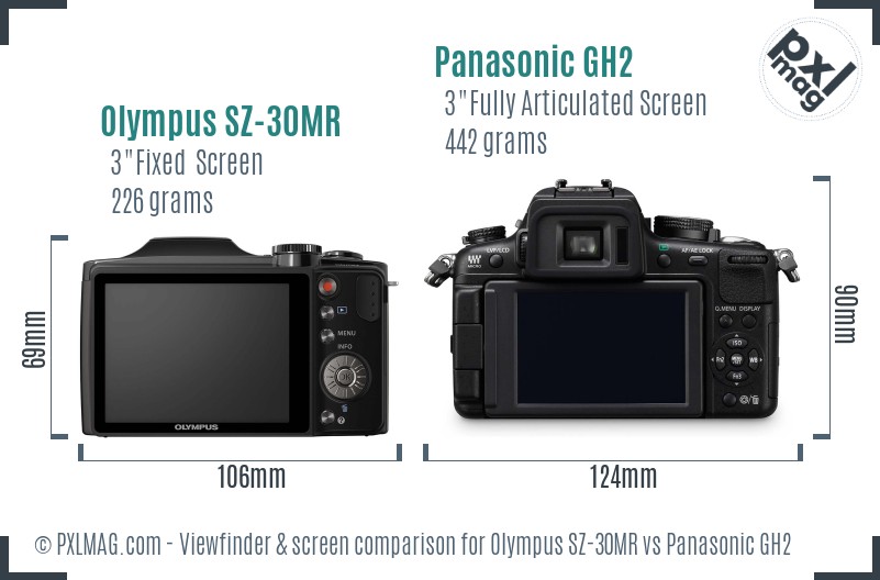 Olympus SZ-30MR vs Panasonic GH2 Screen and Viewfinder comparison