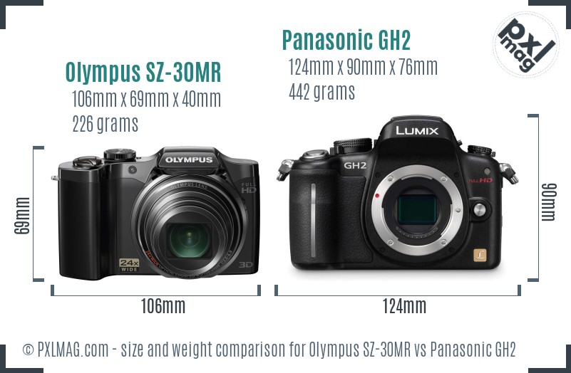 Olympus SZ-30MR vs Panasonic GH2 size comparison