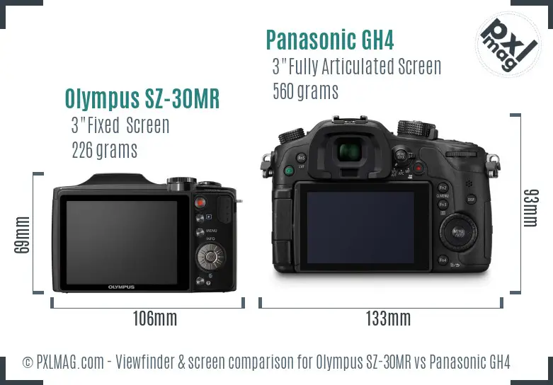 Olympus SZ-30MR vs Panasonic GH4 Screen and Viewfinder comparison