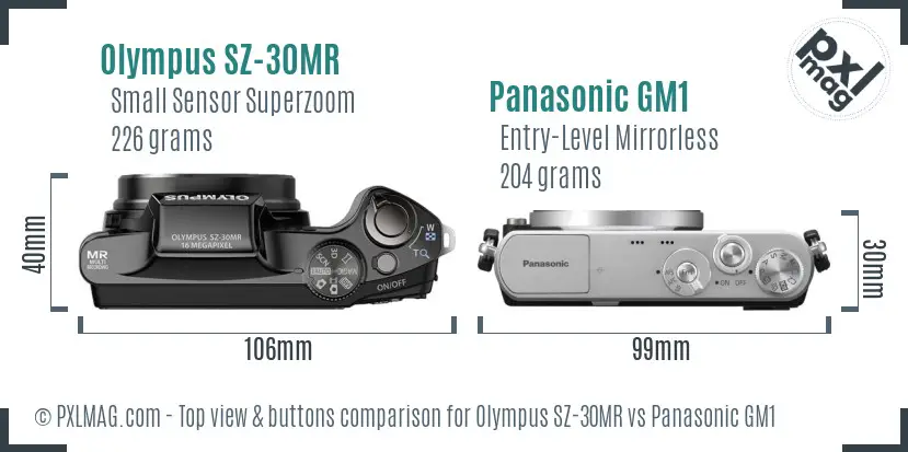 Olympus SZ-30MR vs Panasonic GM1 top view buttons comparison Olympus SZ-30MR vs Panasonic GM1 top view buttons comparison