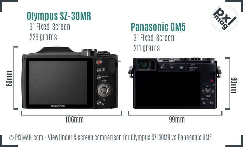 Olympus SZ-30MR vs Panasonic GM5 Screen and Viewfinder comparison