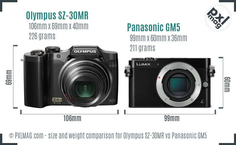 Olympus SZ-30MR vs Panasonic GM5 size comparison