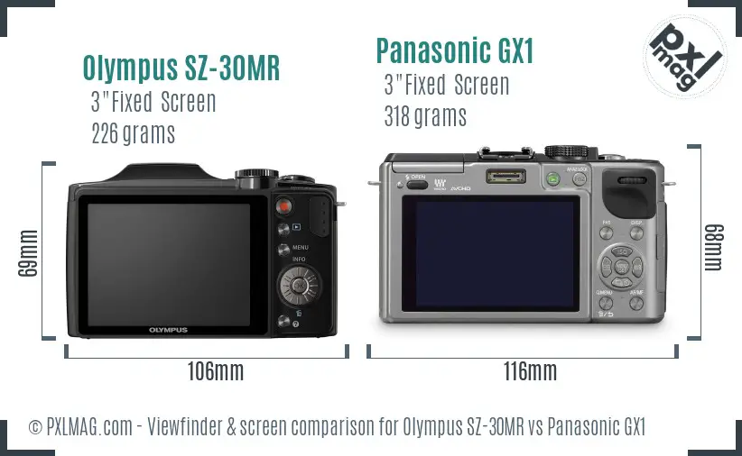 Olympus SZ-30MR vs Panasonic GX1 Screen and Viewfinder comparison