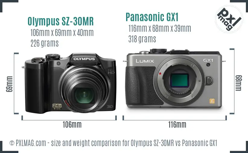 Olympus SZ-30MR vs Panasonic GX1 size comparison