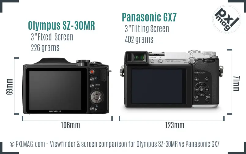 Olympus SZ-30MR vs Panasonic GX7 Screen and Viewfinder comparison