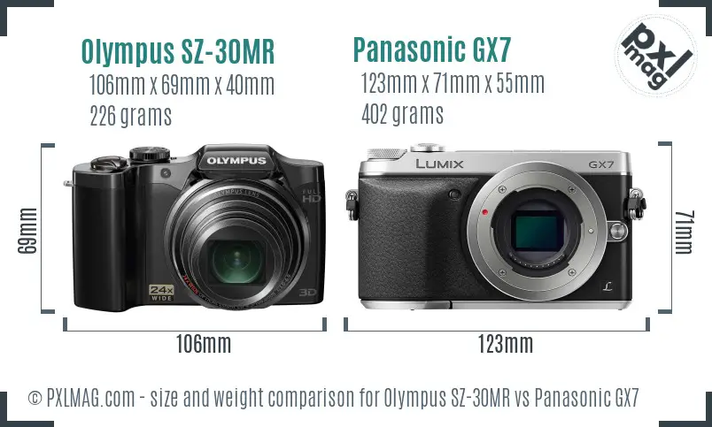 Olympus SZ-30MR vs Panasonic GX7 size comparison