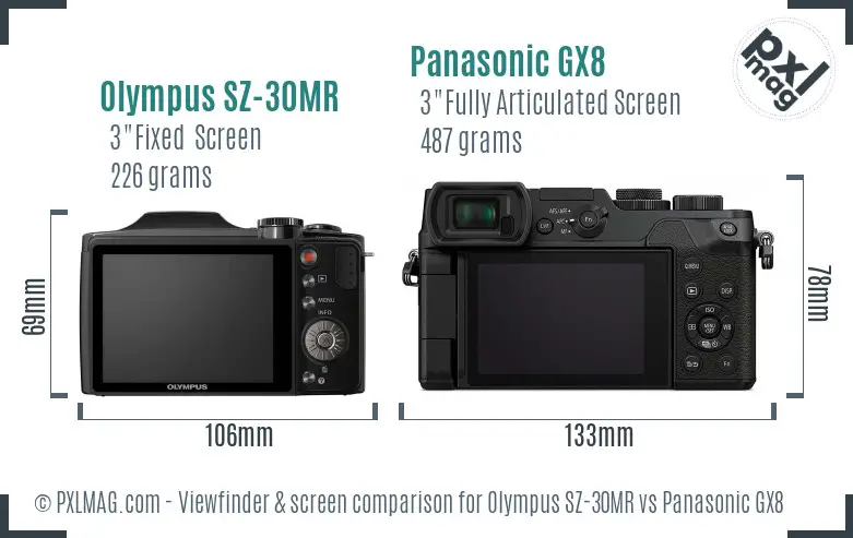 Olympus SZ-30MR vs Panasonic GX8 Screen and Viewfinder comparison