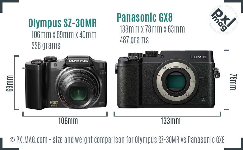 Olympus SZ-30MR vs Panasonic GX8 size comparison Olympus SZ-30MR vs Panasonic GX8 size comparison