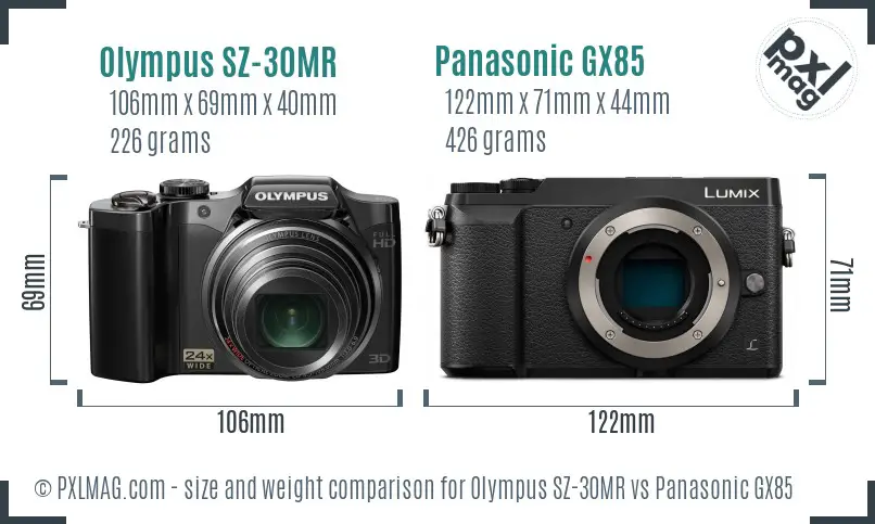 Olympus SZ-30MR vs Panasonic GX85 size comparison Olympus SZ-30MR vs Panasonic GX85 size comparison