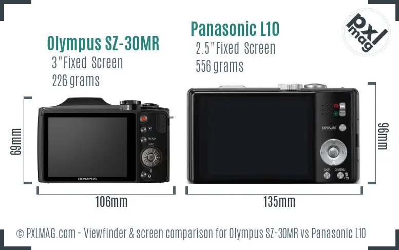 Olympus SZ-30MR vs Panasonic L10 Screen and Viewfinder comparison