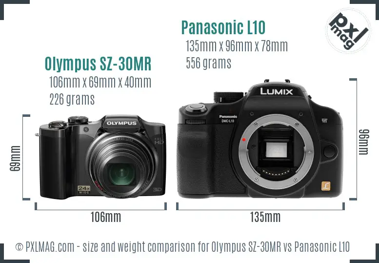 Olympus SZ-30MR vs Panasonic L10 size comparison