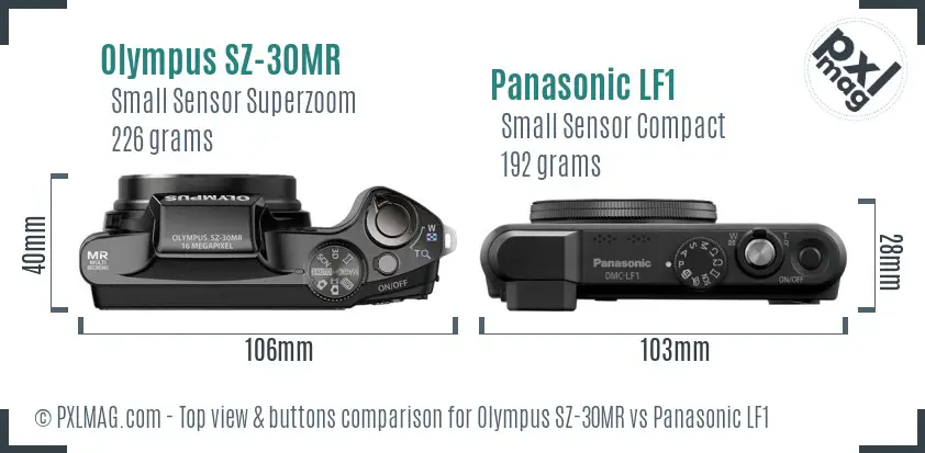 Olympus SZ-30MR vs Panasonic LF1 top view buttons comparison