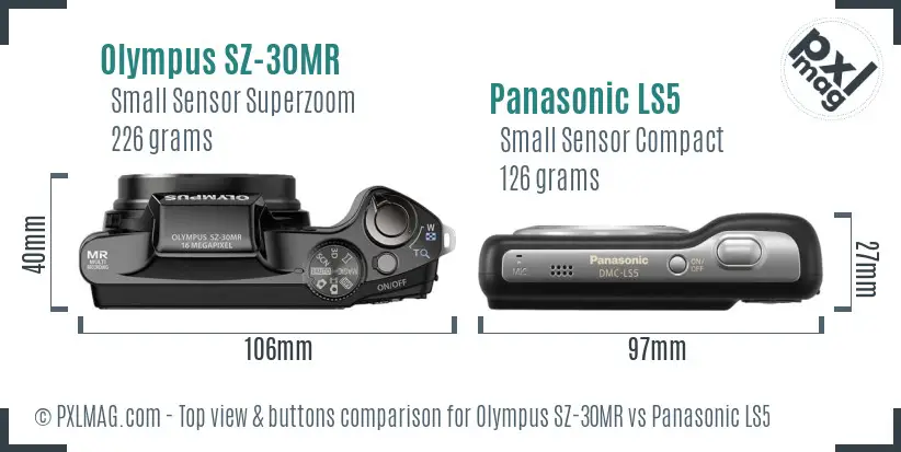 Olympus SZ-30MR vs Panasonic LS5 top view buttons comparison