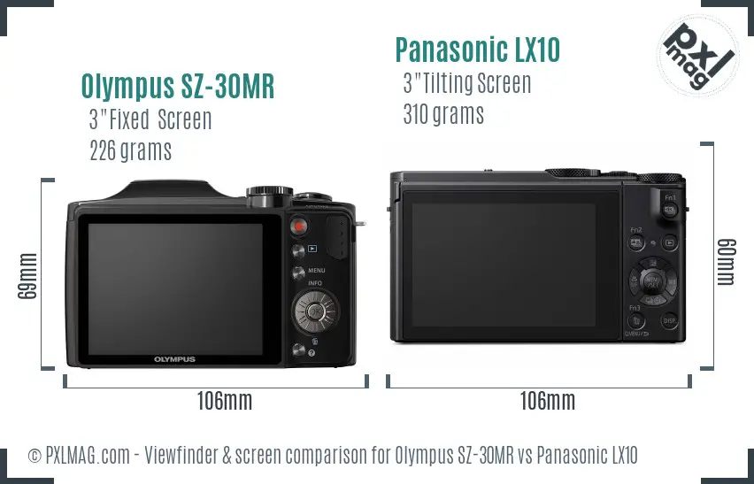 Olympus SZ-30MR vs Panasonic LX10 Screen and Viewfinder comparison