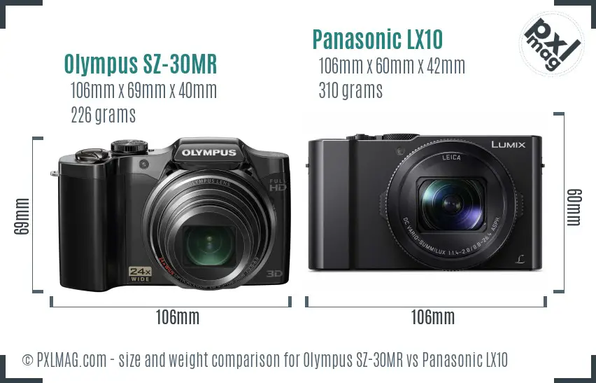 Olympus SZ-30MR vs Panasonic LX10 size comparison