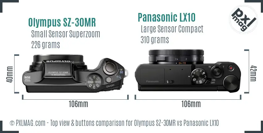 Olympus SZ-30MR vs Panasonic LX10 top view buttons comparison