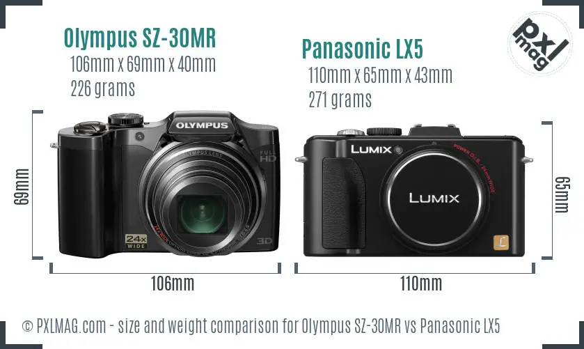 Olympus SZ-30MR vs Panasonic LX5 size comparison Olympus SZ-30MR vs Panasonic LX5 size comparison