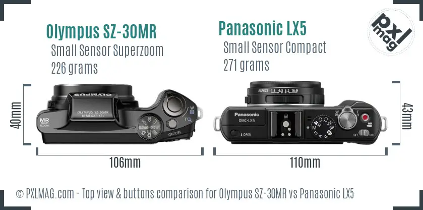 Olympus SZ-30MR vs Panasonic LX5 top view buttons comparison Olympus SZ-30MR vs Panasonic LX5 top view buttons comparison