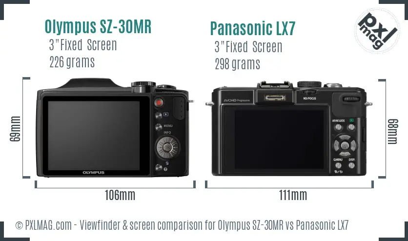 Olympus SZ-30MR vs Panasonic LX7 Screen and Viewfinder comparison