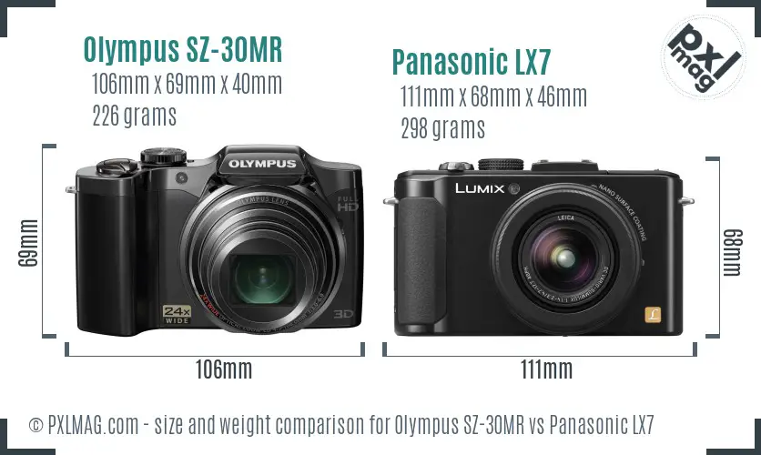 Olympus SZ-30MR vs Panasonic LX7 size comparison