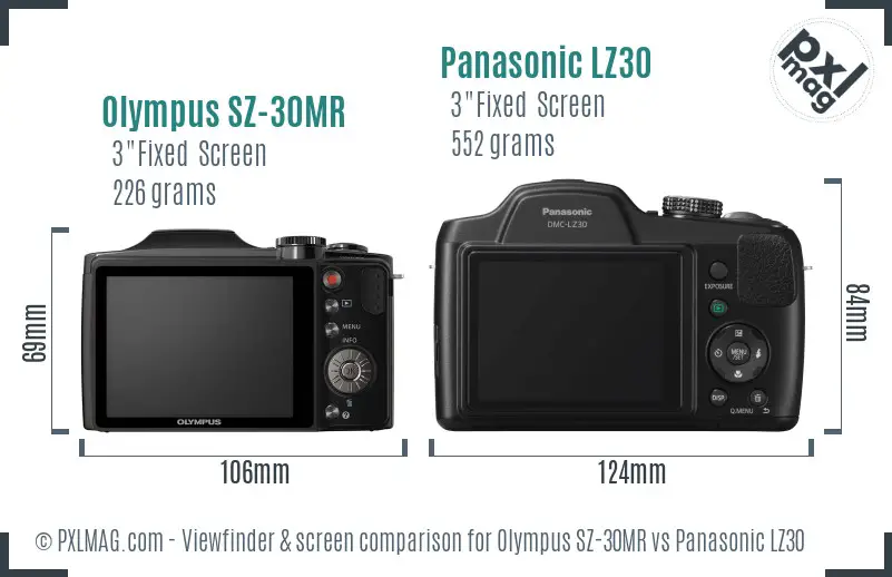 Olympus SZ-30MR vs Panasonic LZ30 Screen and Viewfinder comparison
