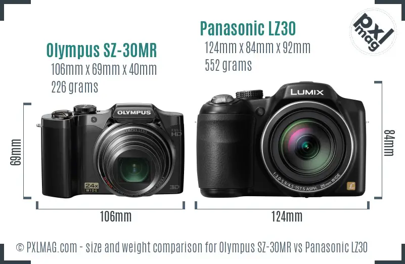 Olympus SZ-30MR vs Panasonic LZ30 size comparison
