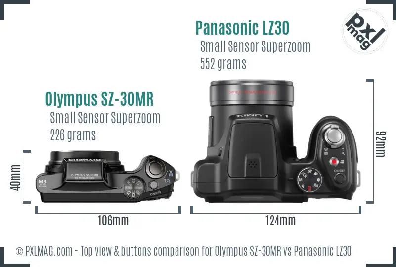 Olympus SZ-30MR vs Panasonic LZ30 top view buttons comparison