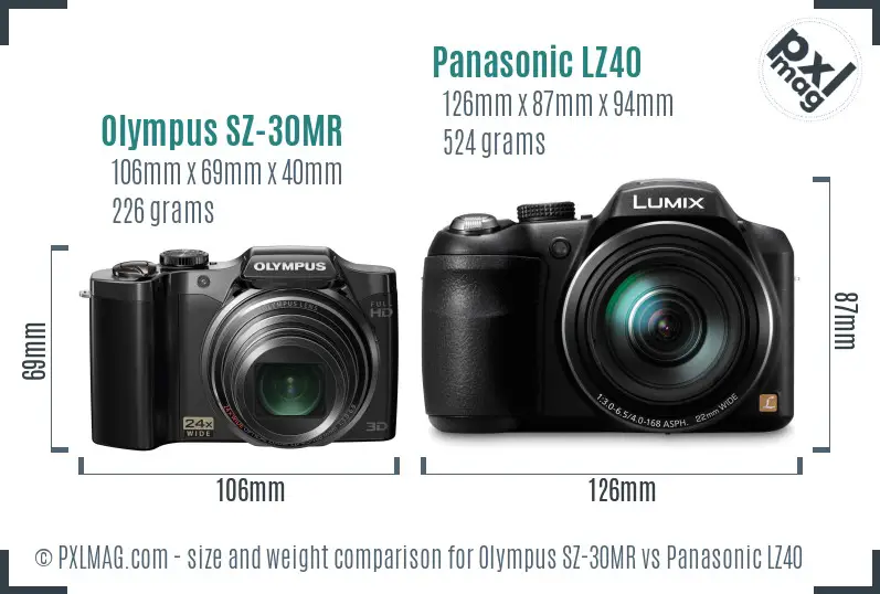 Olympus SZ-30MR vs Panasonic LZ40 size comparison
