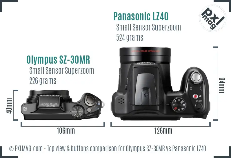 Olympus SZ-30MR vs Panasonic LZ40 top view buttons comparison