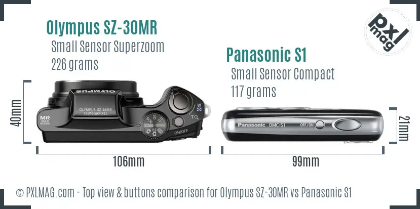 Olympus SZ-30MR vs Panasonic S1 top view buttons comparison