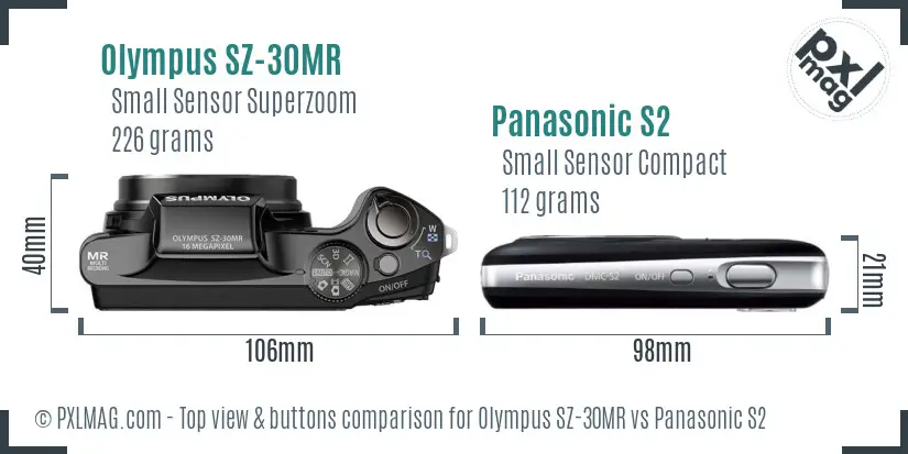 Olympus SZ-30MR vs Panasonic S2 top view buttons comparison Olympus SZ-30MR vs Panasonic S2 top view buttons comparison