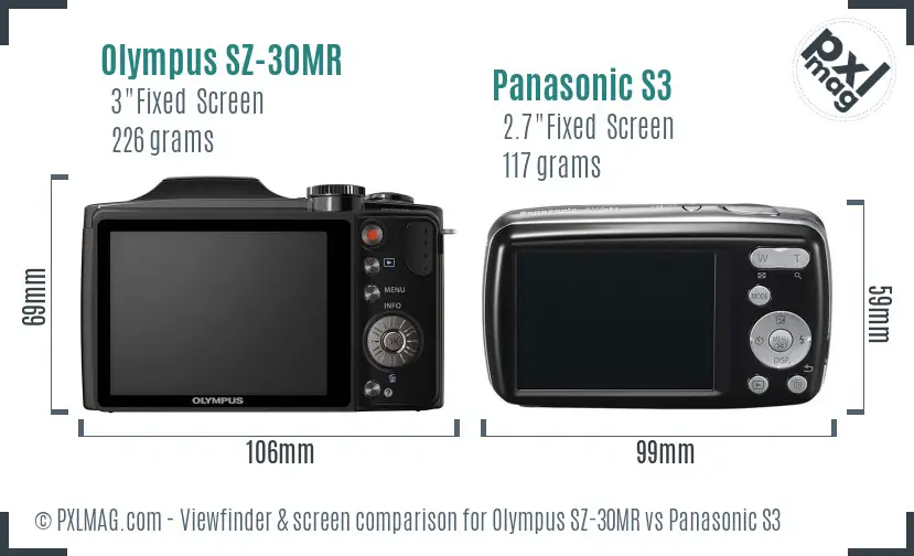 Olympus SZ-30MR vs Panasonic S3 Screen and Viewfinder comparison