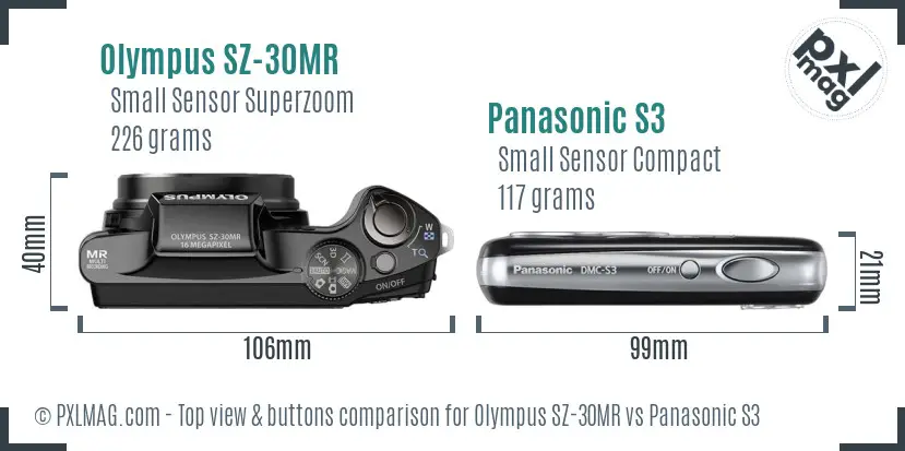 Olympus SZ-30MR vs Panasonic S3 top view buttons comparison