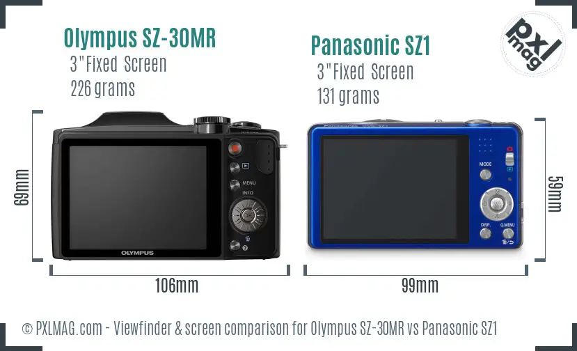 Olympus SZ-30MR vs Panasonic SZ1 Screen and Viewfinder comparison