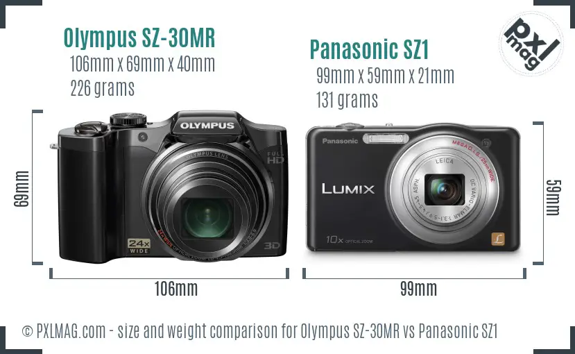 Olympus SZ-30MR vs Panasonic SZ1 size comparison