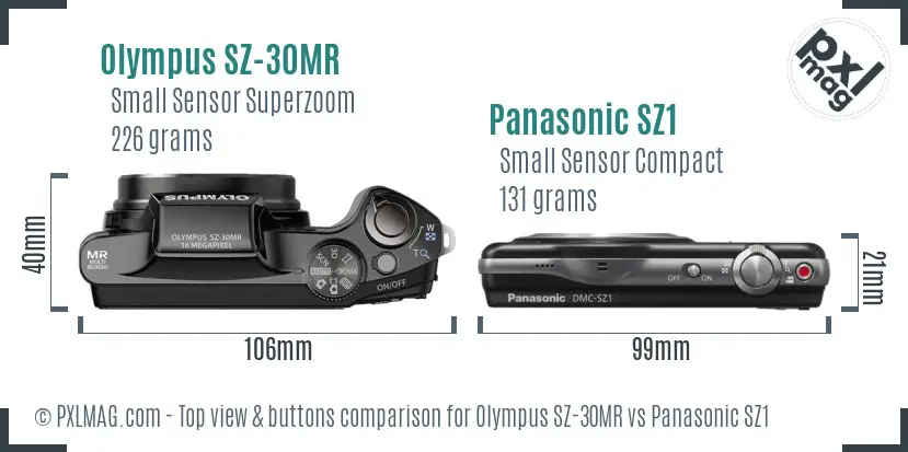 Olympus SZ-30MR vs Panasonic SZ1 top view buttons comparison