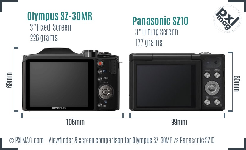 Olympus SZ-30MR vs Panasonic SZ10 Screen and Viewfinder comparison