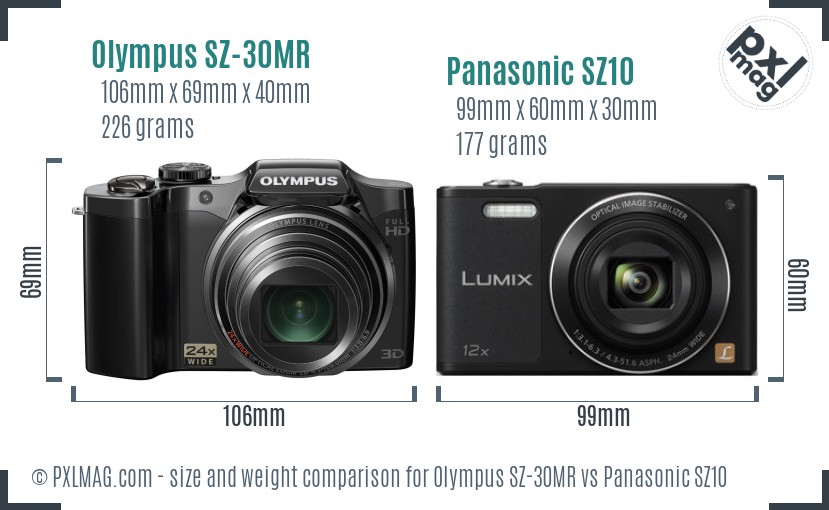 Olympus SZ-30MR vs Panasonic SZ10 size comparison