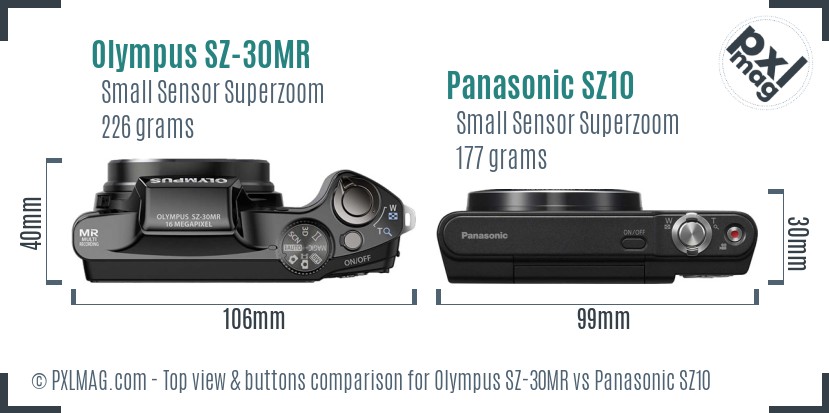 Olympus SZ-30MR vs Panasonic SZ10 top view buttons comparison