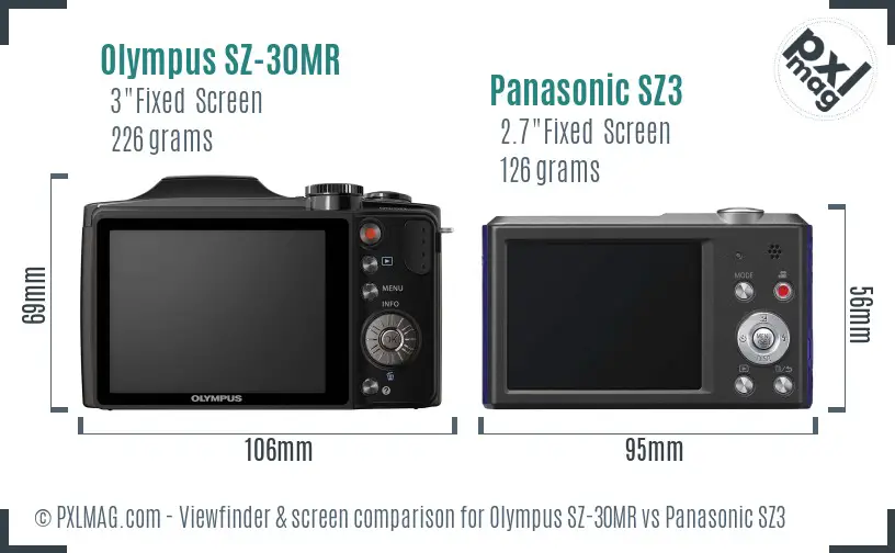Olympus SZ-30MR vs Panasonic SZ3 Screen and Viewfinder comparison
