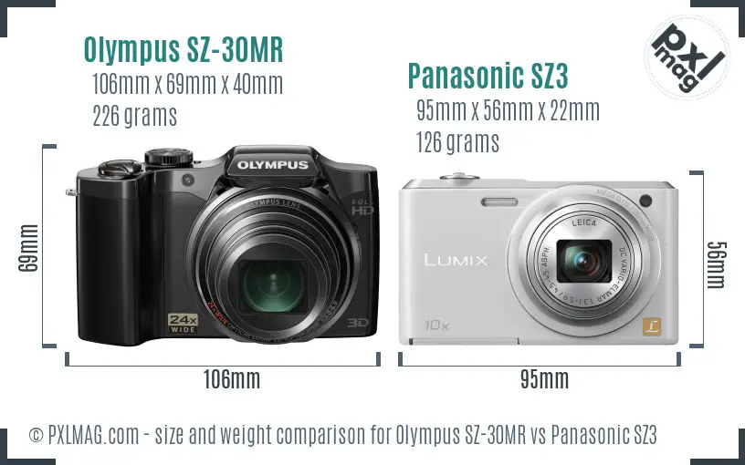 Olympus SZ-30MR vs Panasonic SZ3 size comparison