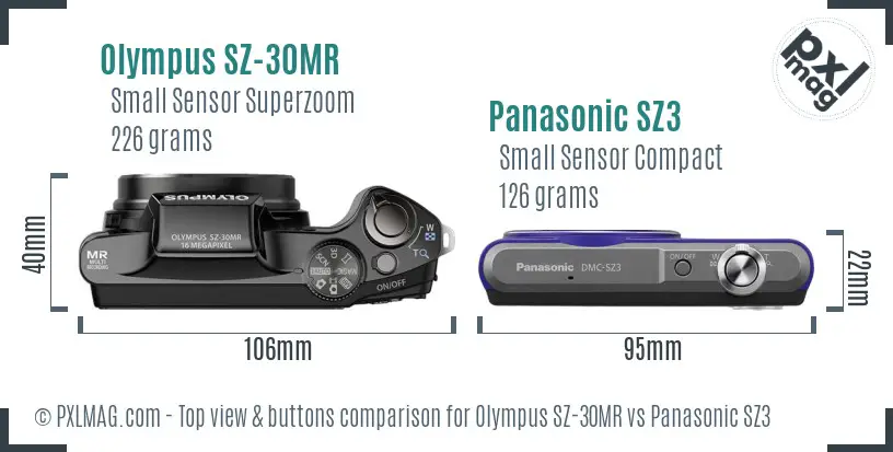 Olympus SZ-30MR vs Panasonic SZ3 top view buttons comparison
