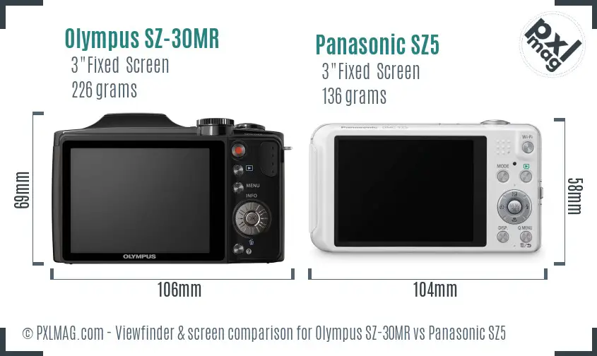 Olympus SZ-30MR vs Panasonic SZ5 Screen and Viewfinder comparison