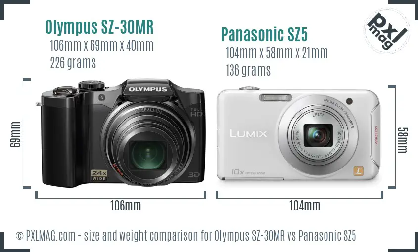 Olympus SZ-30MR vs Panasonic SZ5 size comparison