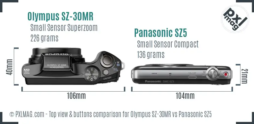 Olympus SZ-30MR vs Panasonic SZ5 top view buttons comparison